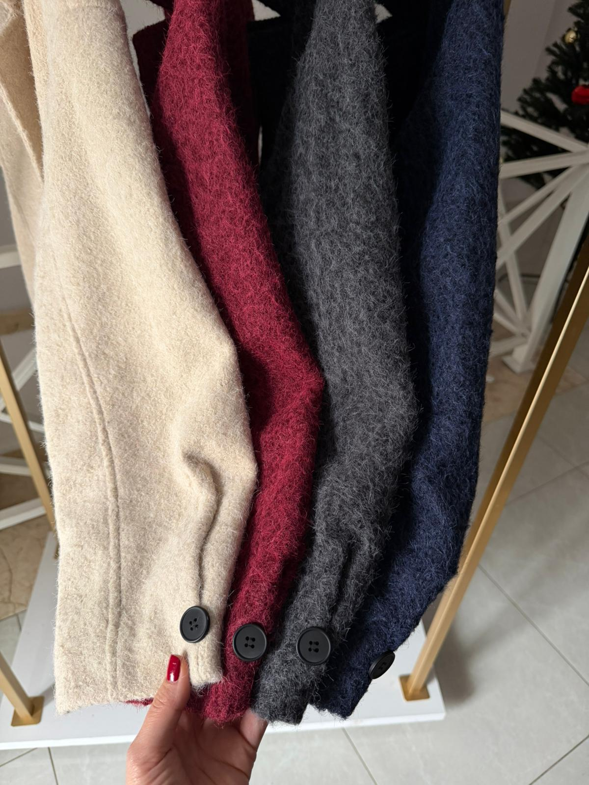 Premium Seri Kolu Düğmeli Buklet Kaban - Antrasit