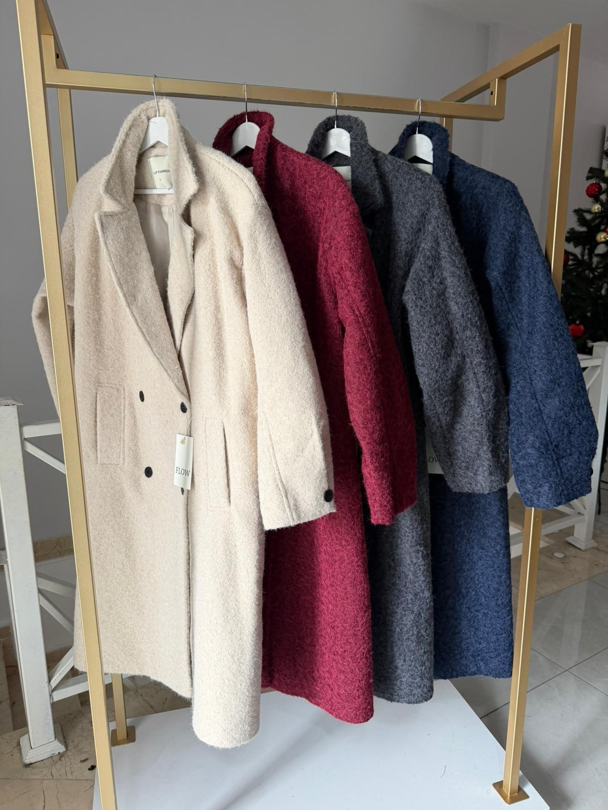 Premium Seri Kolu Düğmeli Buklet Kaban - Bordo