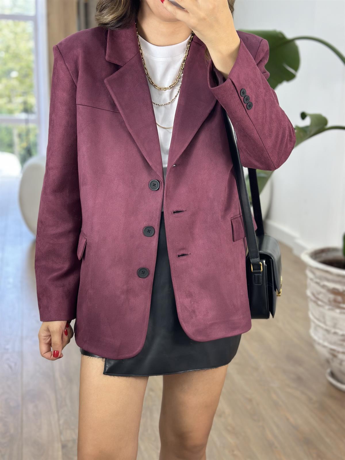 Premium Seri Süet Blazer Ceket - Bordo