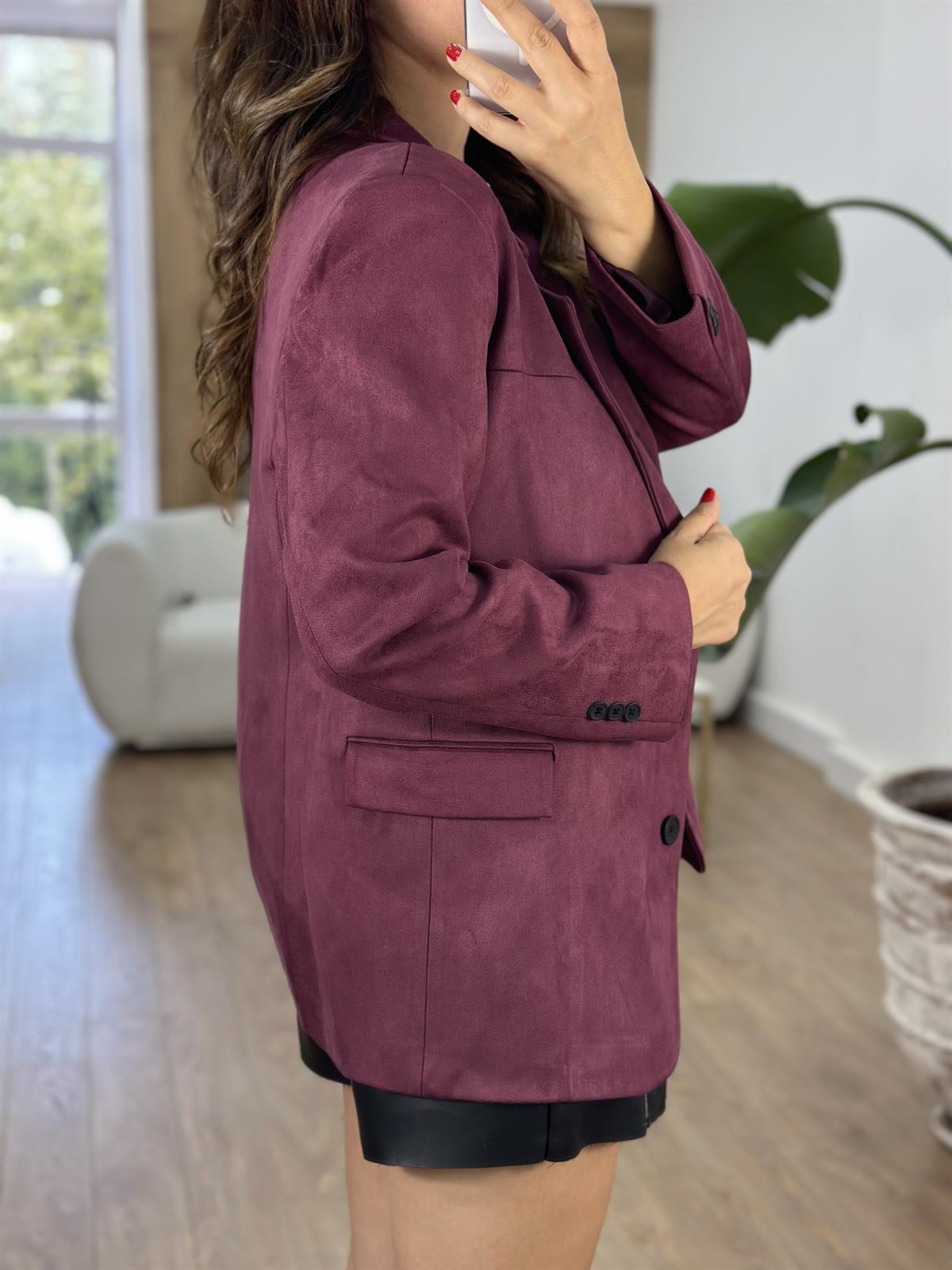 Premium Seri Süet Blazer Ceket - Bordo