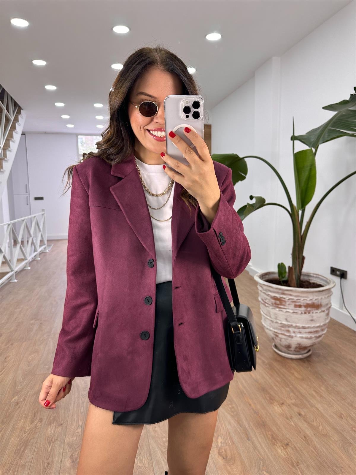 Premium Seri Süet Blazer Ceket - Bordo