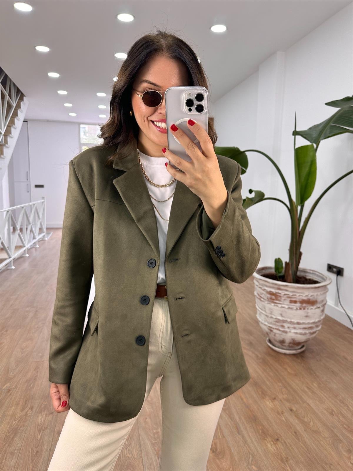 Premium Seri Süet Blazer Ceket - Haki