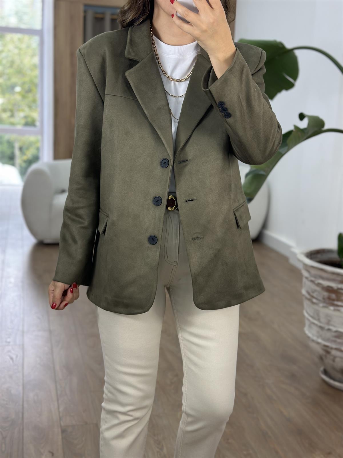 Premium Seri Süet Blazer Ceket - Haki