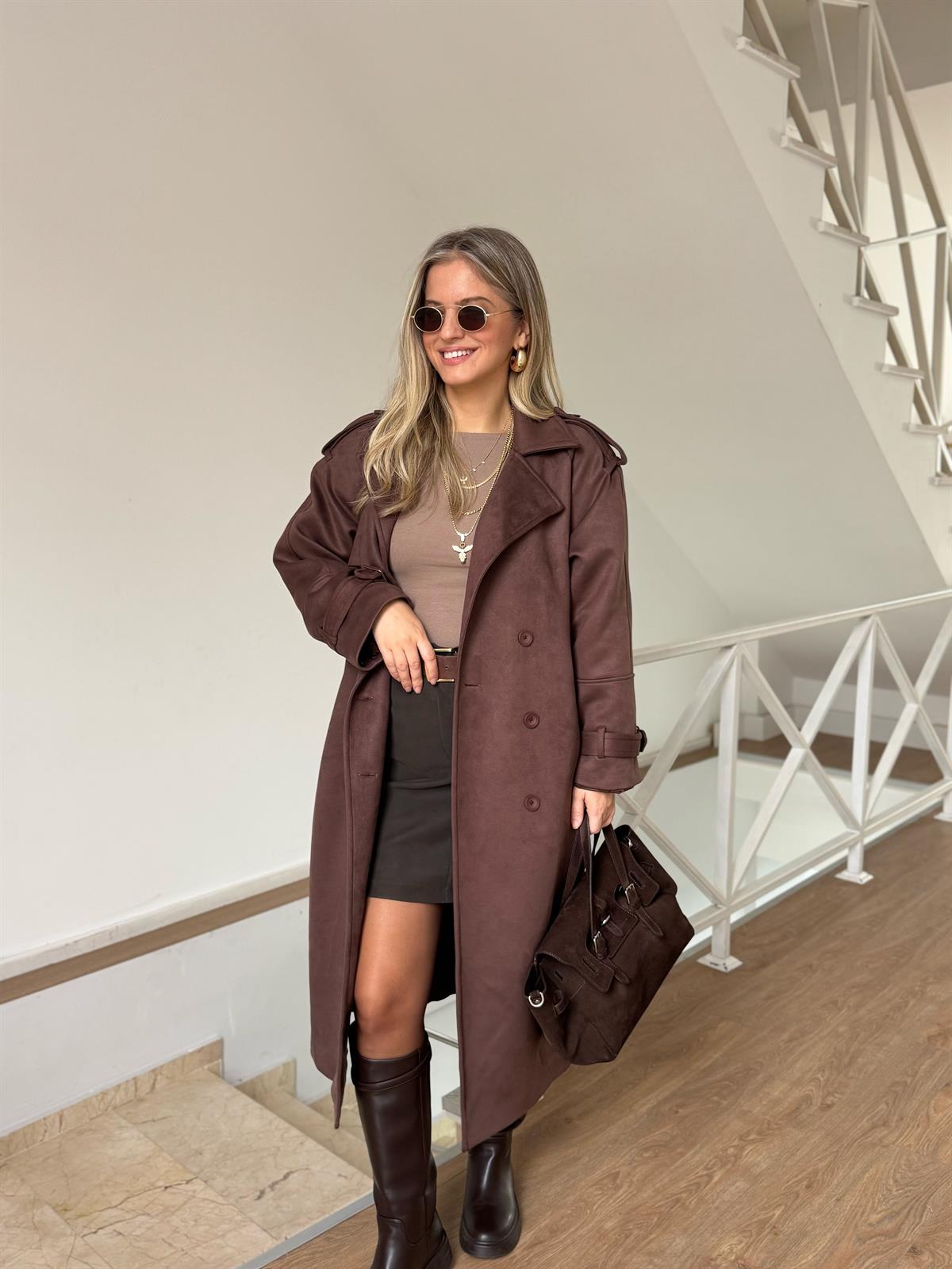 Premium Seri Süet Uzun Trençkot 