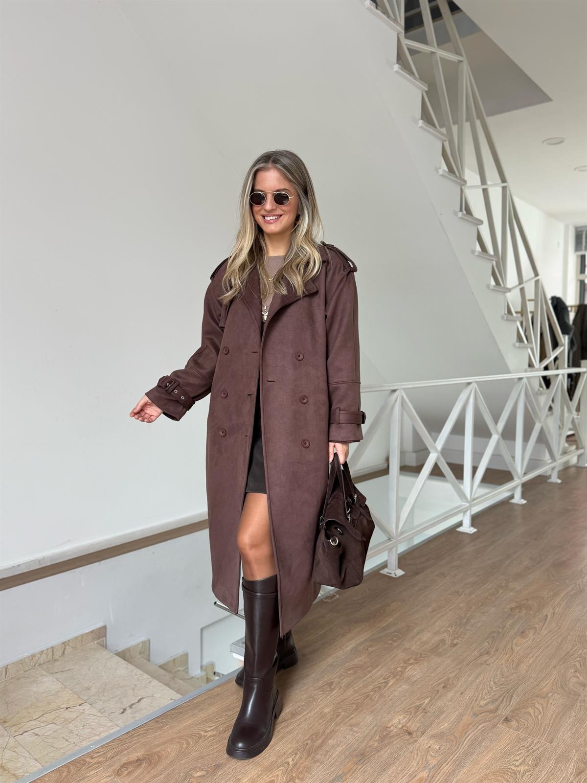 Premium Seri Süet Uzun Trençkot 