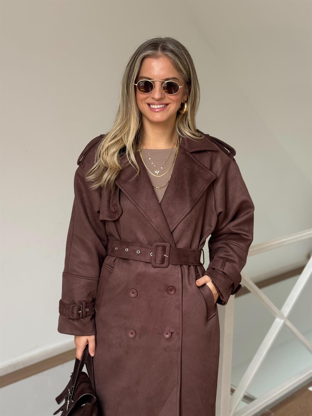 Premium Seri Süet Uzun Trençkot 