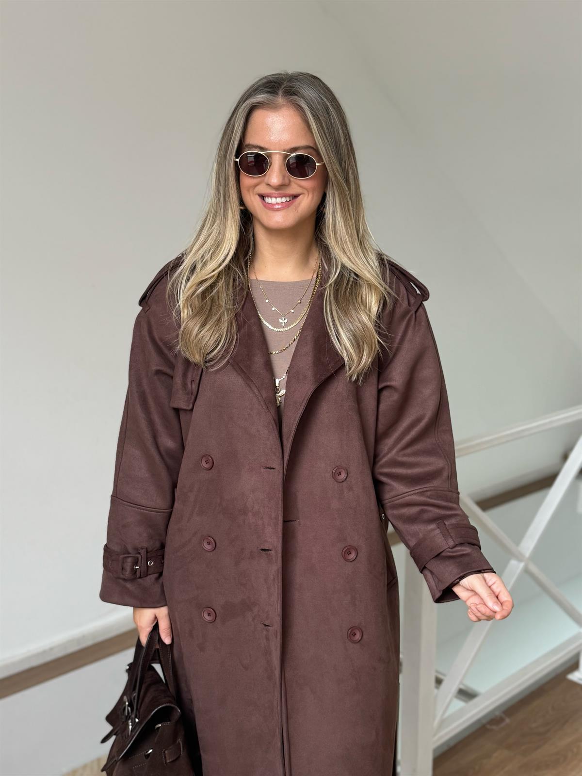 Premium Seri Süet Uzun Trençkot 