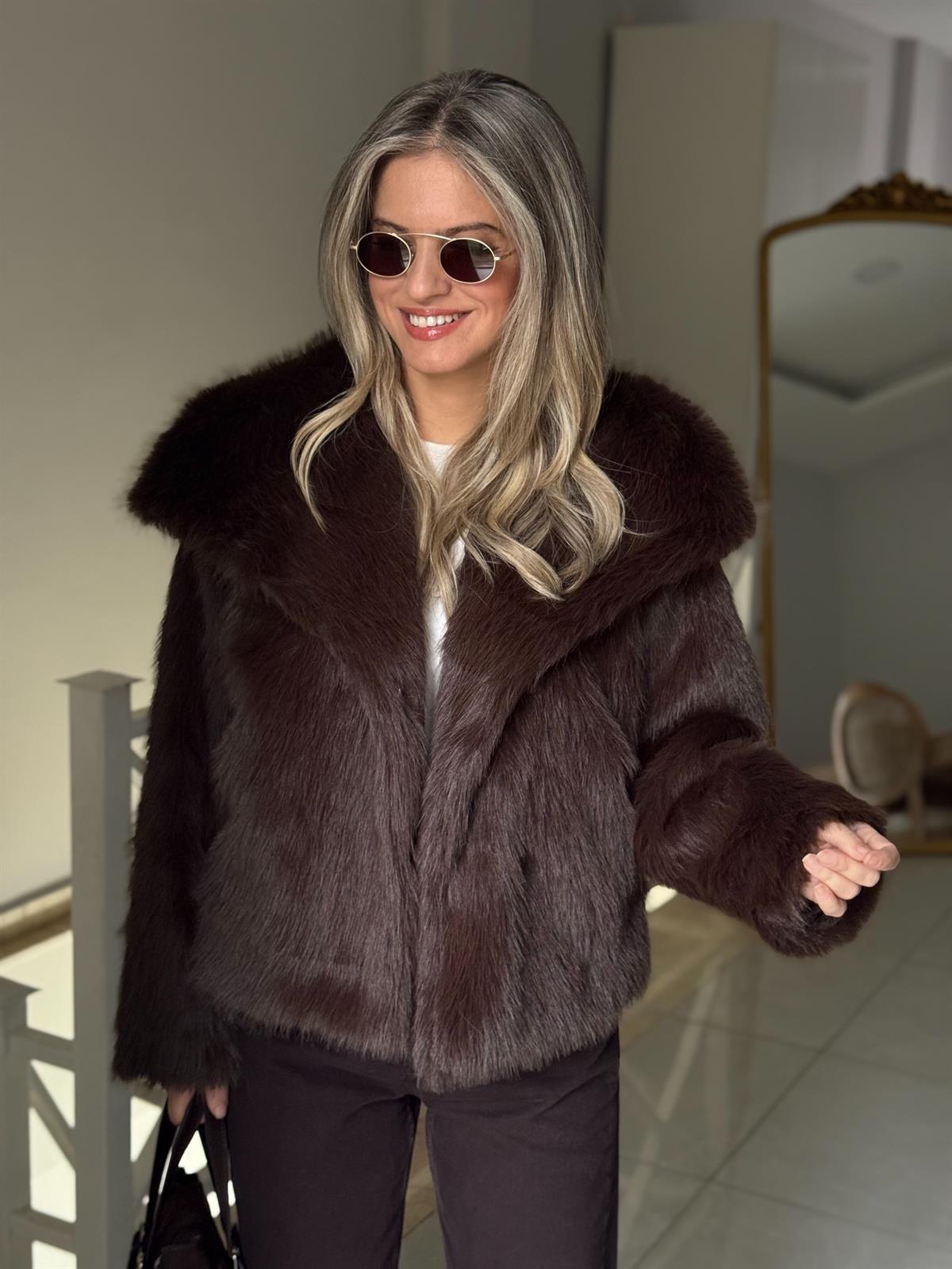 Premium Seri Cepli Kürk Kaban - Acı Kahve