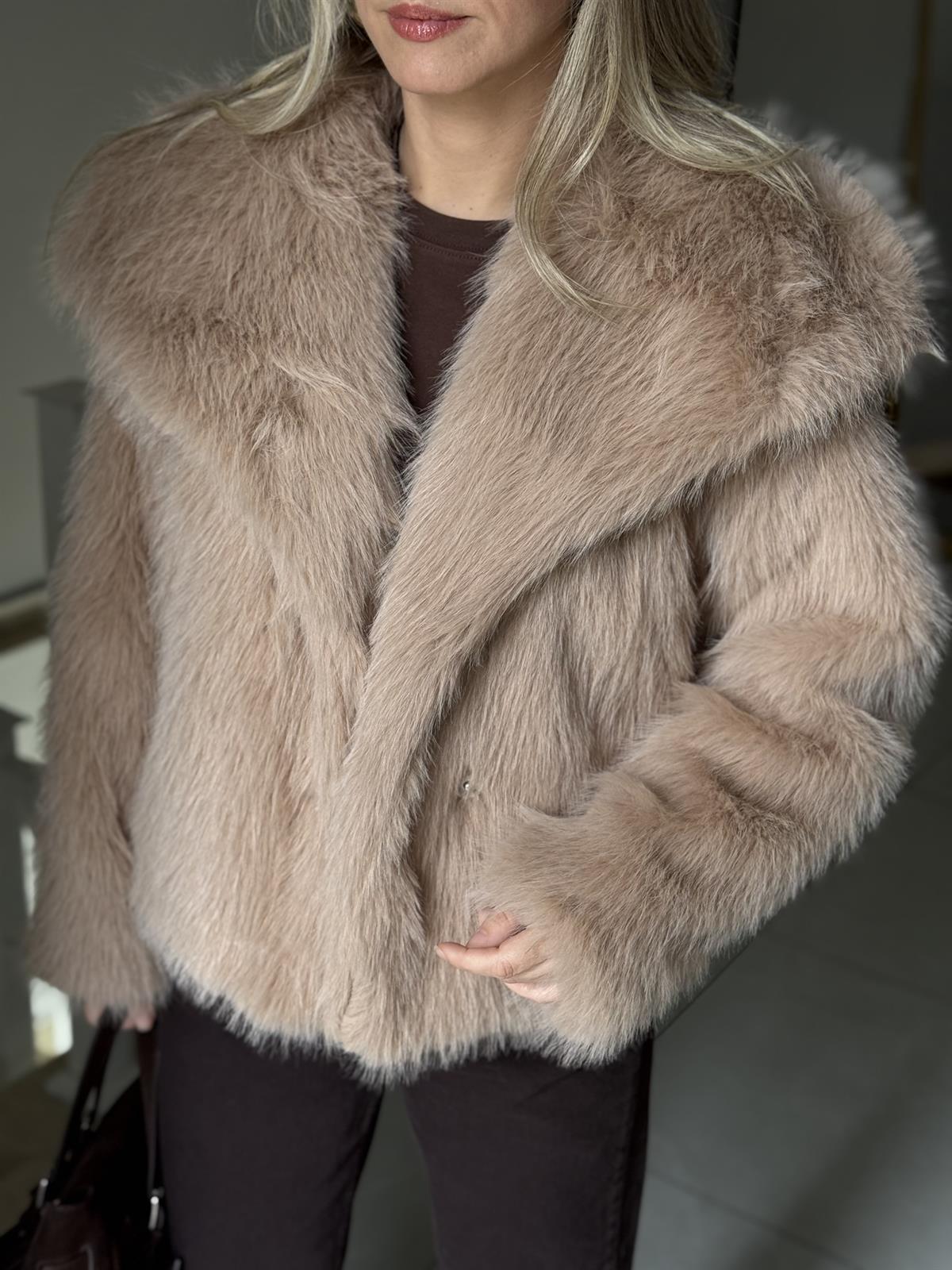 Premium Seri Cepli Kürk Kaban - Camel