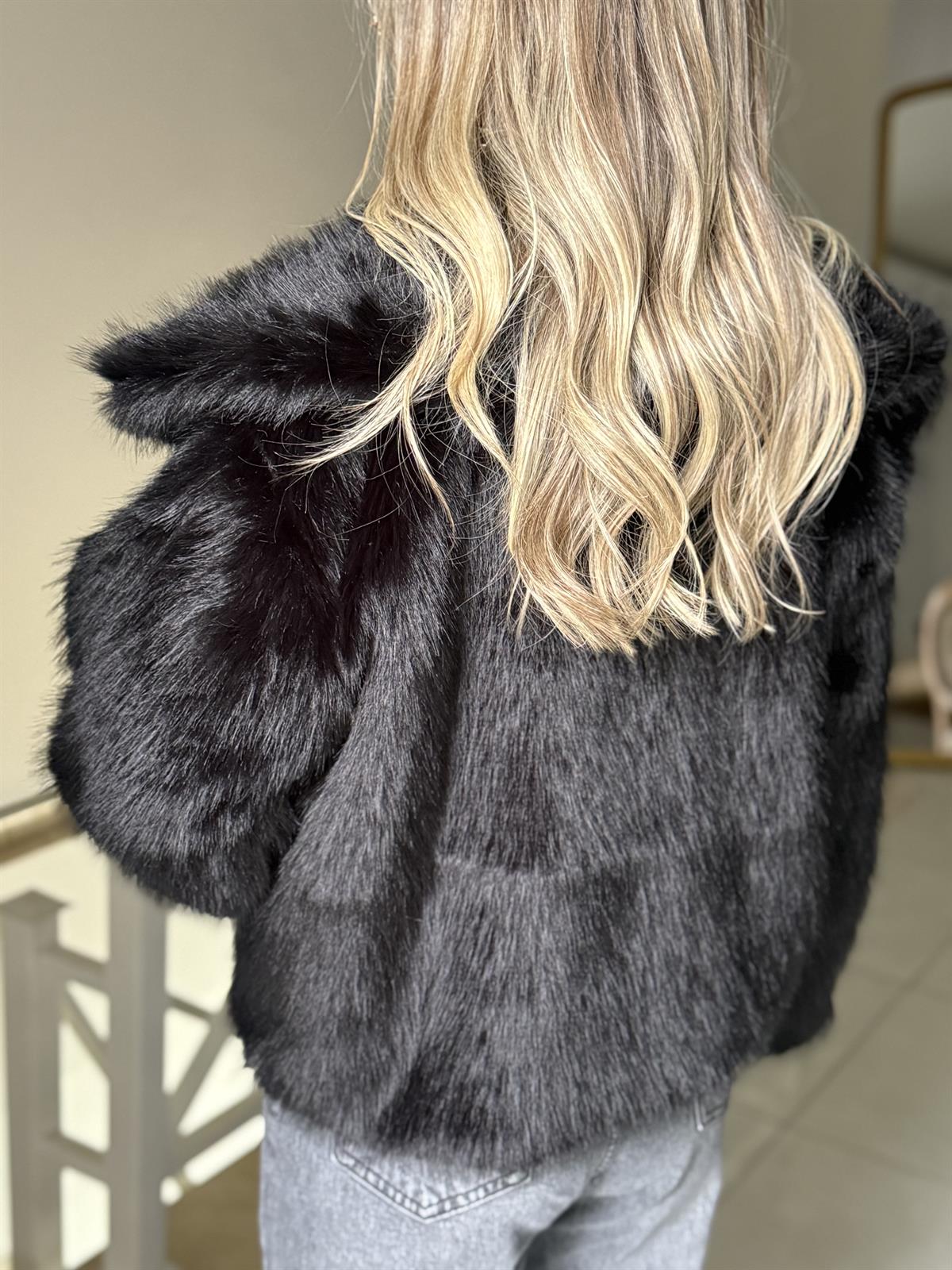 Premium Seri Cepli Kürk Kaban - Siyah