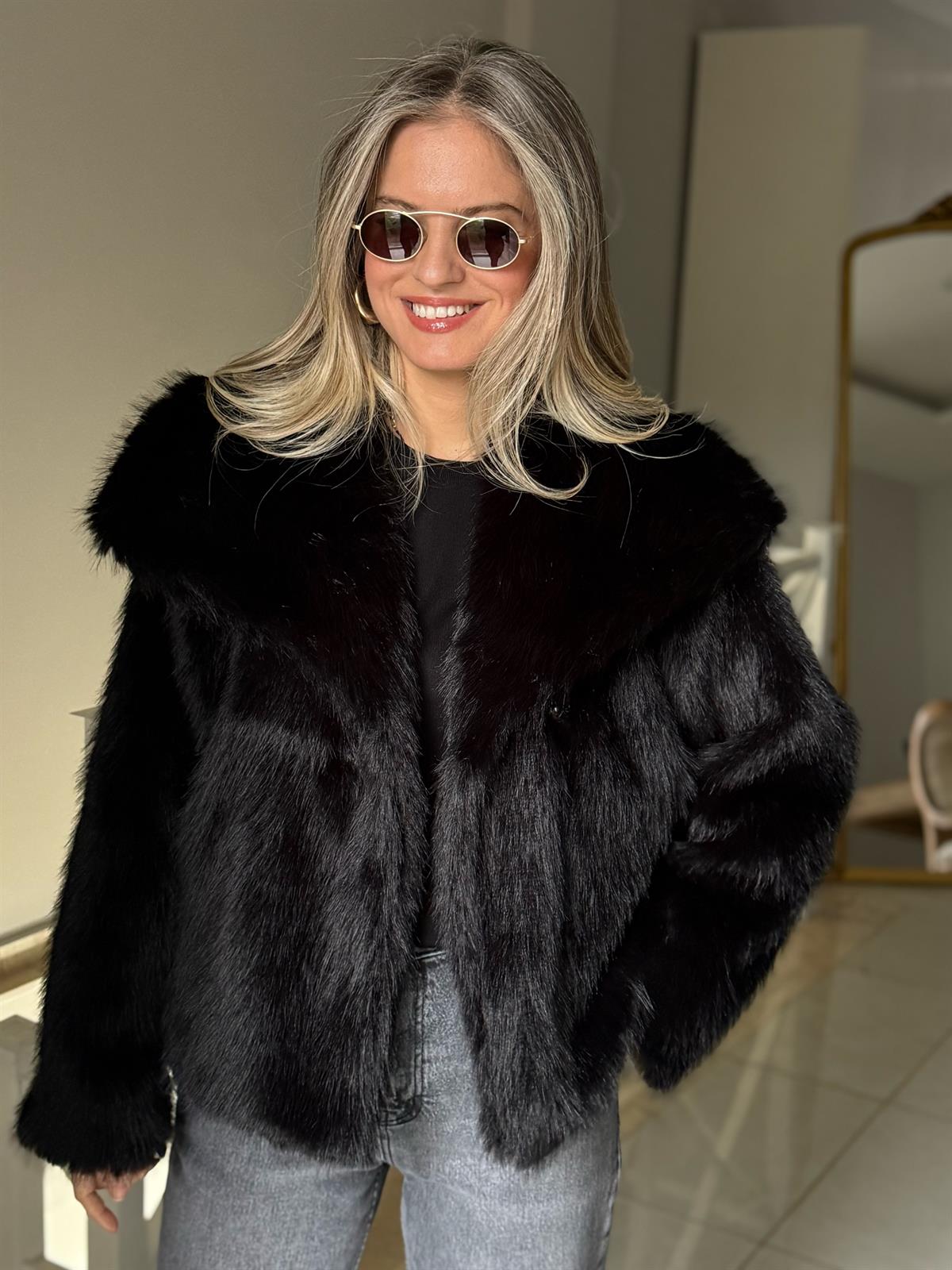 Premium Seri Cepli Kürk Kaban - Siyah