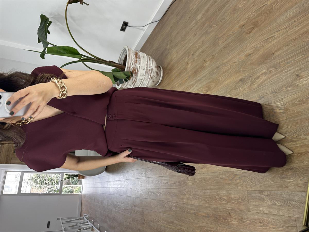 Premium Seri Tasarım Beli Bağlamalı Takım - Bordo