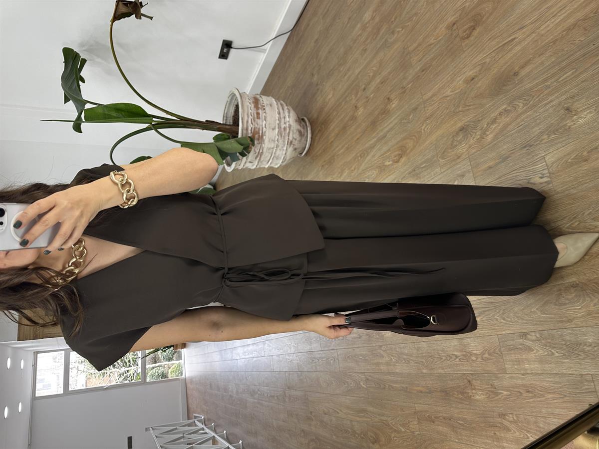 Premium Seri Tasarım Beli Bağlamalı Takım - Kahverengi 