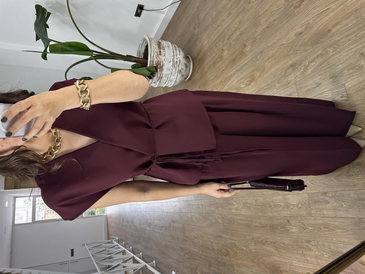 Premium Seri Tasarım Beli Bağlamalı Takım - Bordo