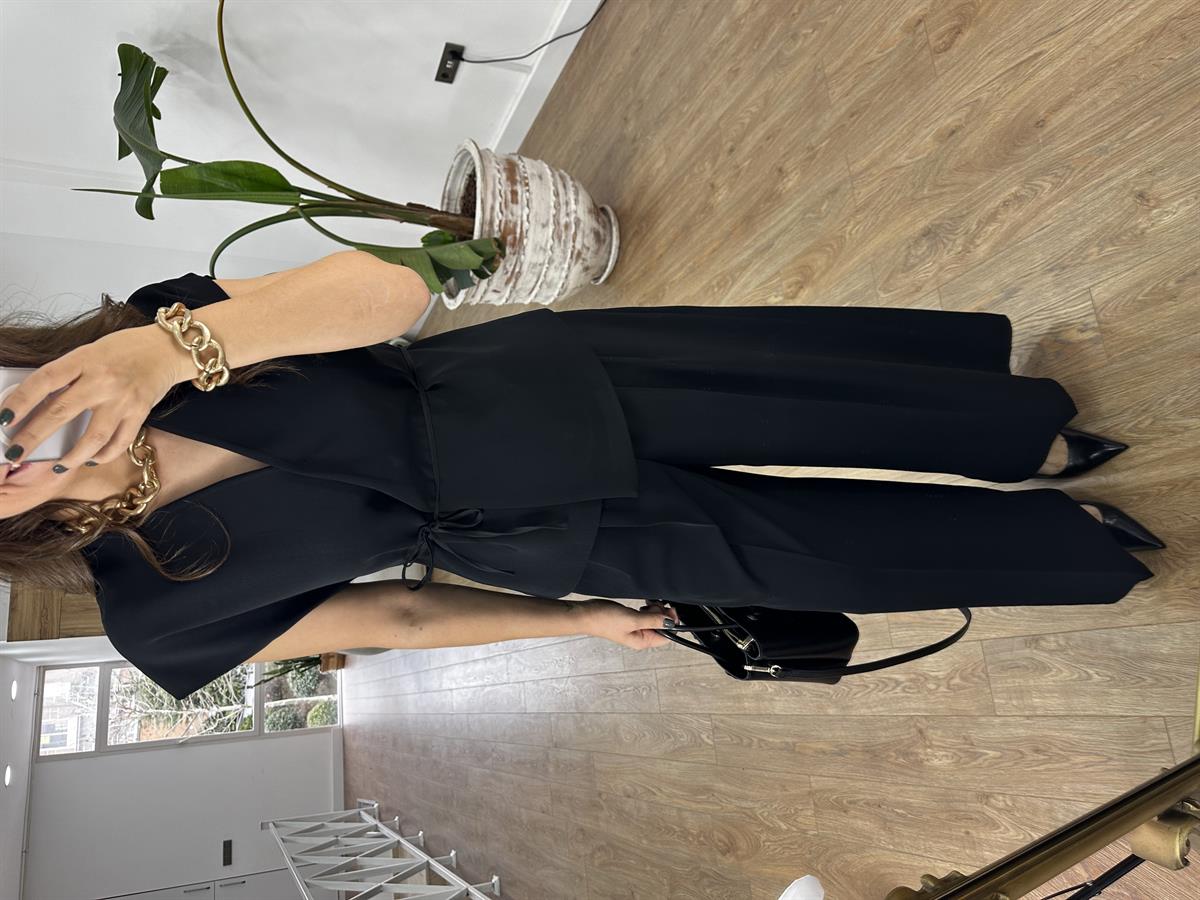 Premium Seri Tasarım Beli Bağlamalı Takım - Siyah