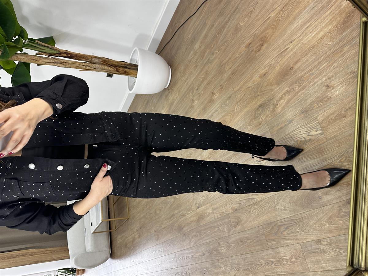 Premium Seri Taşlı Denim Takım - Siyah