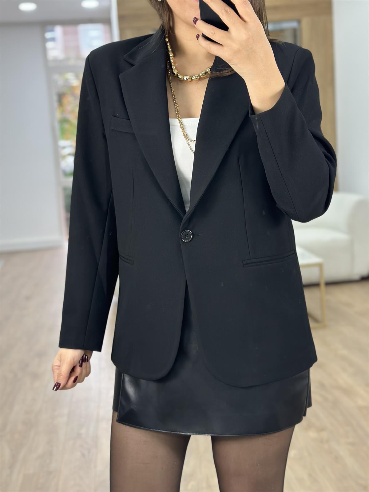 Premium Seri Tek Düğme Blazer Ceket-Siyah