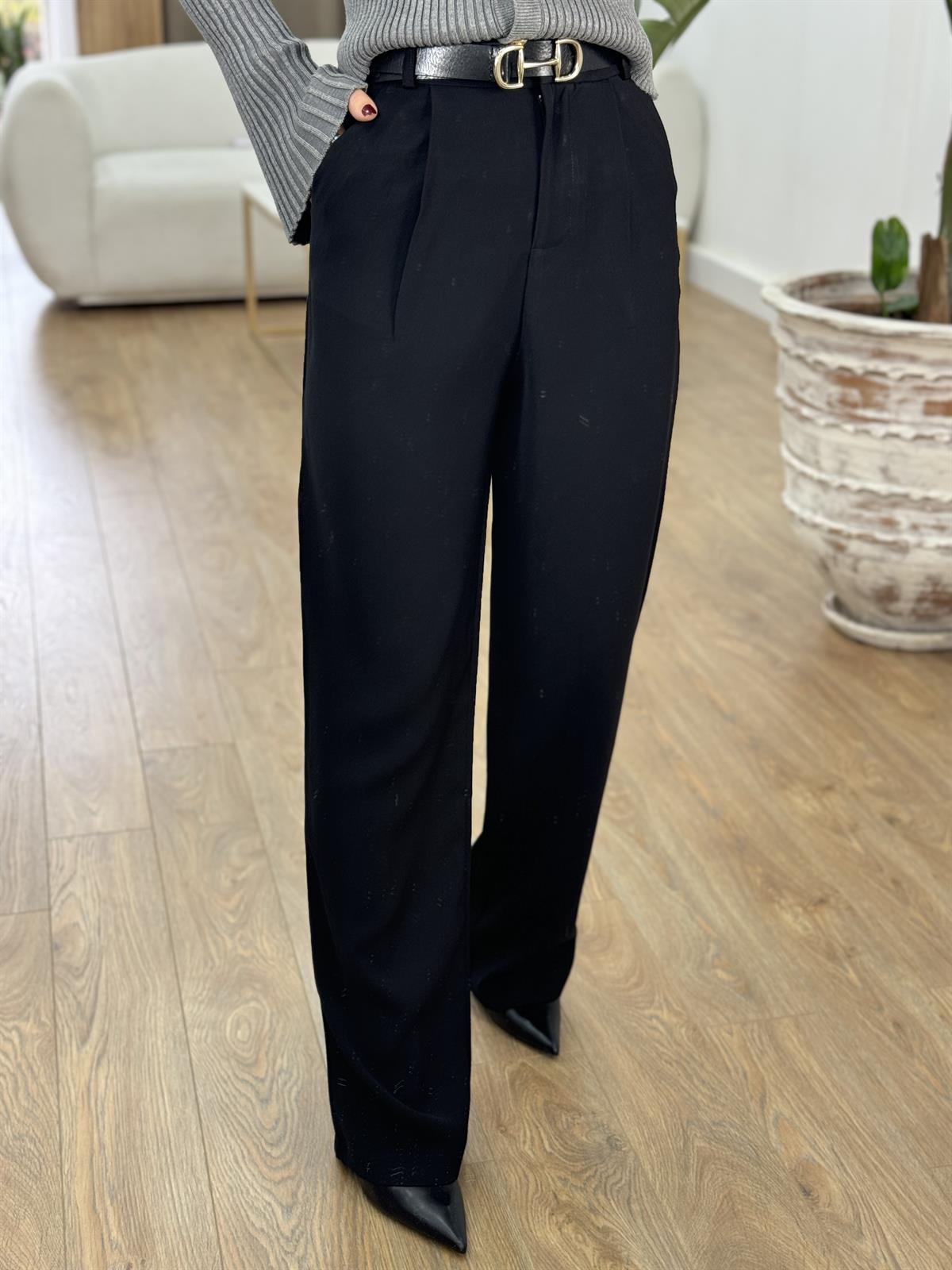 Premium Seri Tek Pile Palazzo Pantolon - Siyah