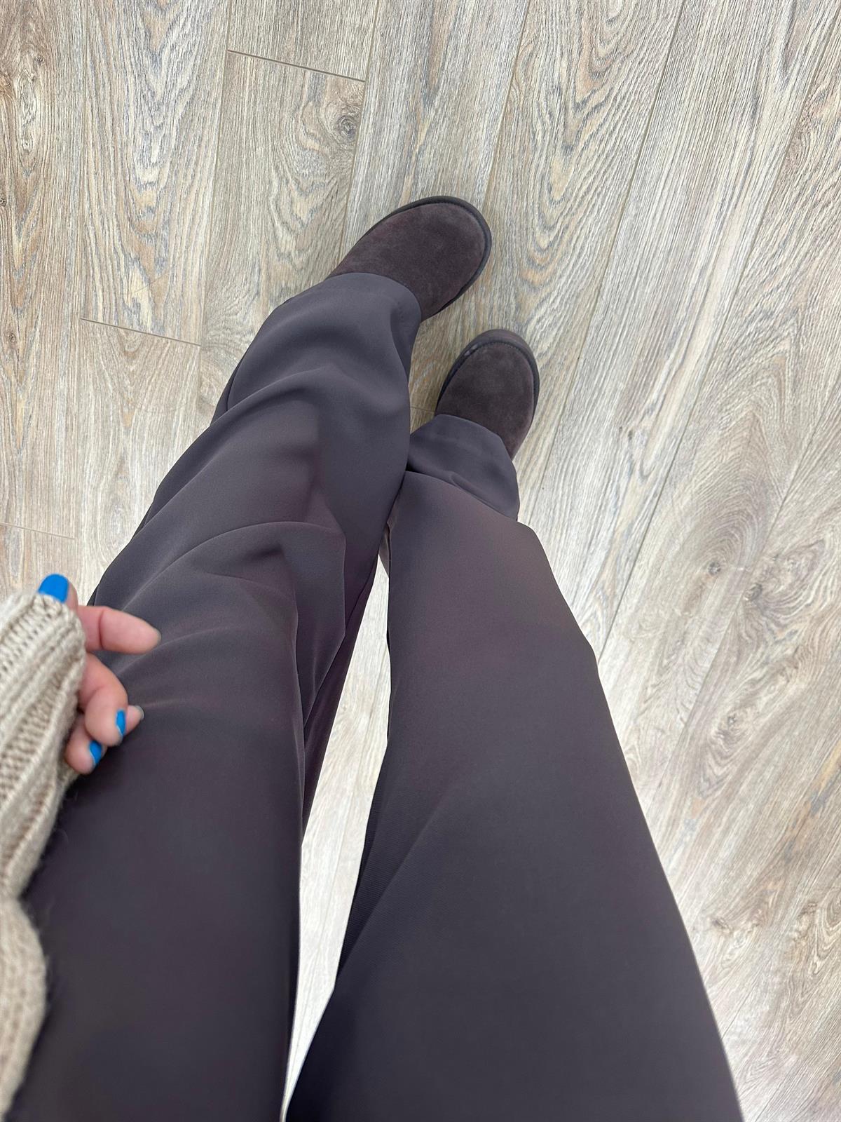 Premium Seri Tek Pile Palazzo Pantolon - Kahve