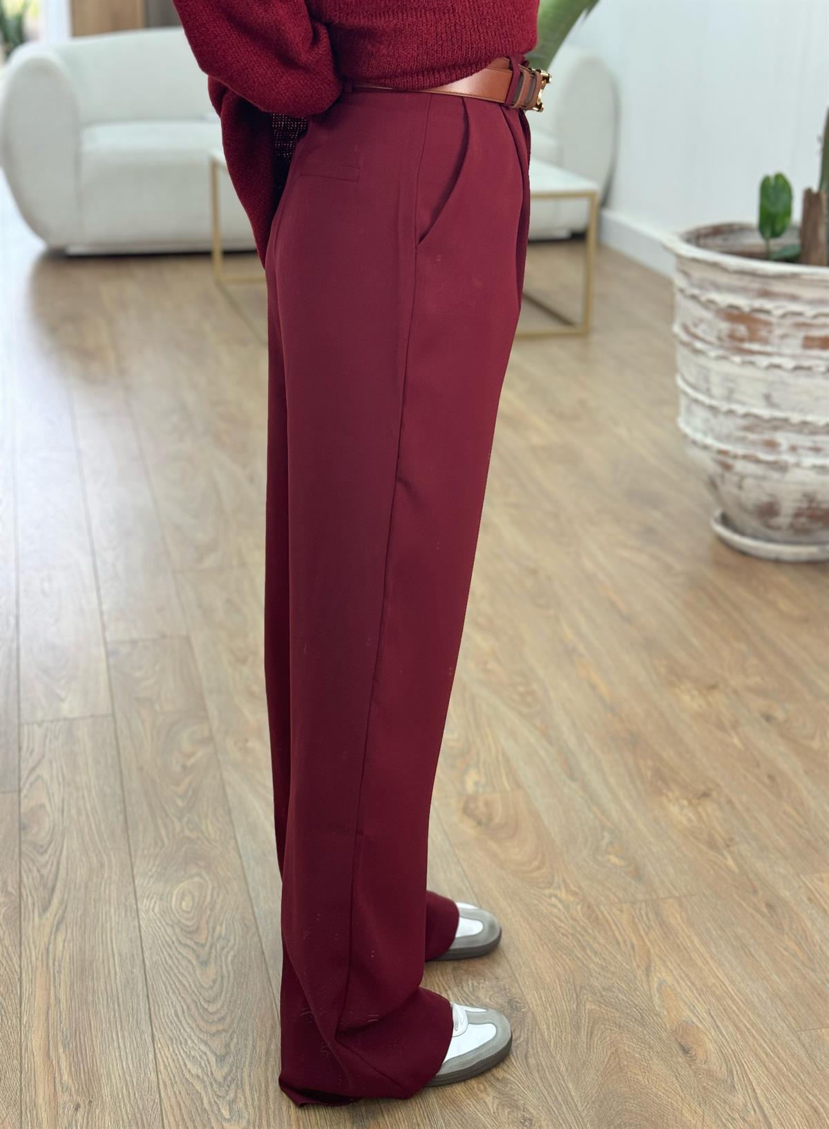 Premium Seri Tek Pile Palazzo Pantolon - Bordo
