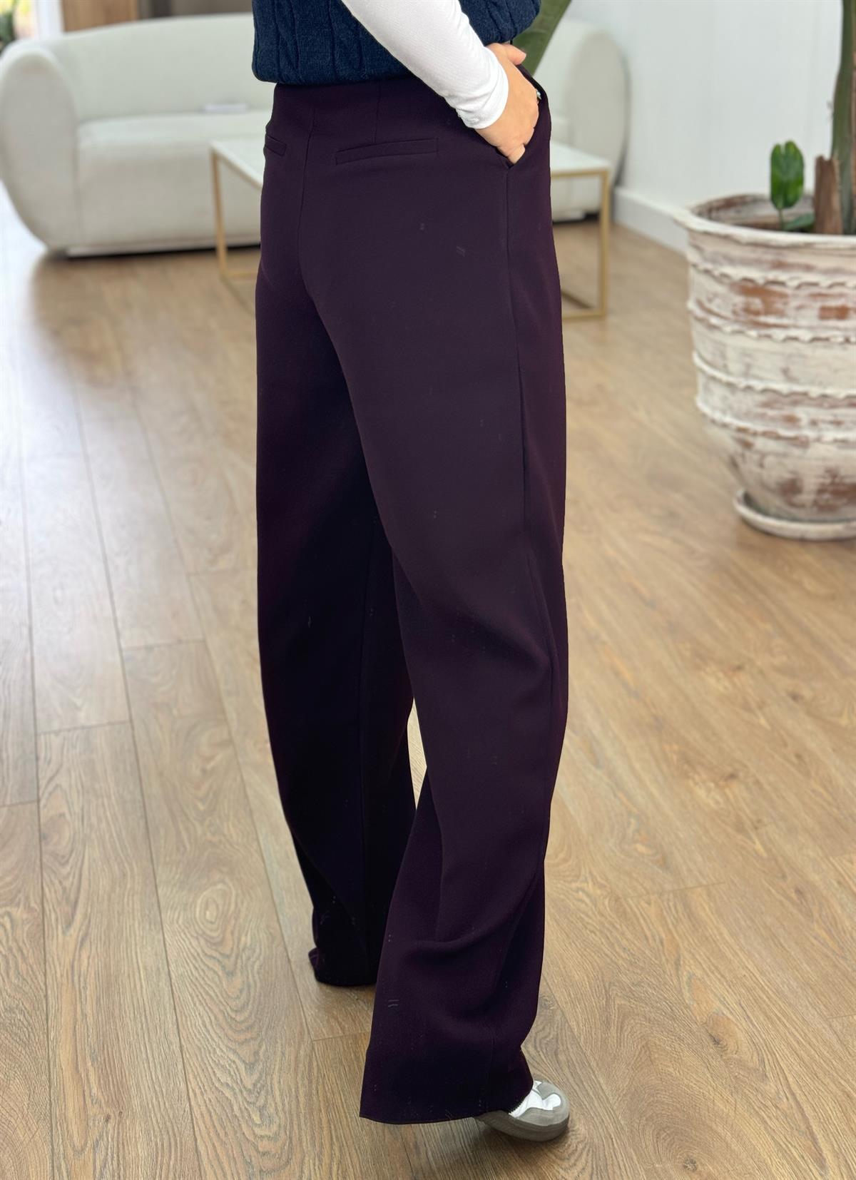 Premium Seri Tek Pile Palazzo Pantolon - Mürdüm