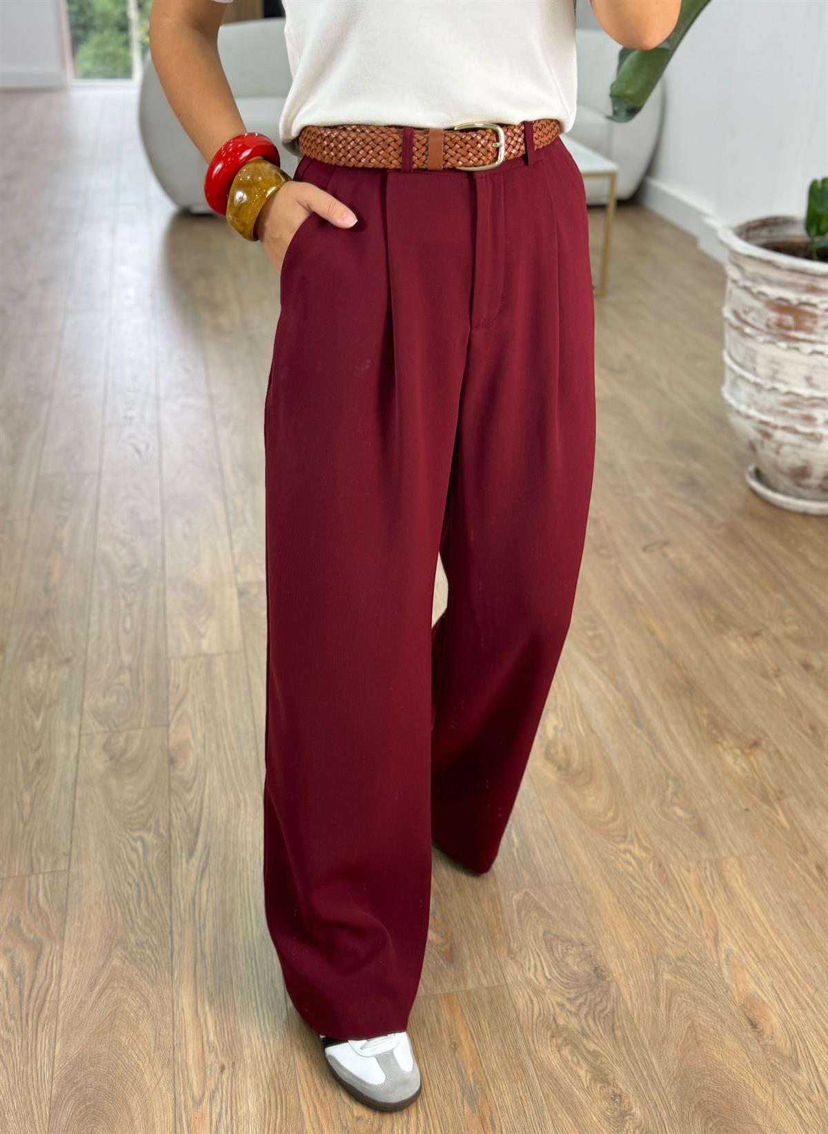Premium Seri Tek Pile Palazzo Bordo Pantolon