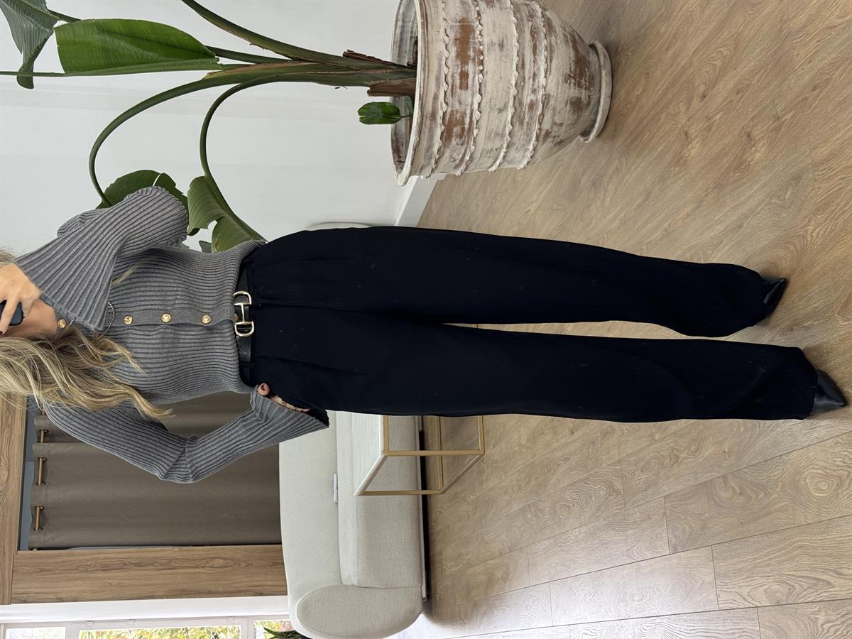 Premium Seri Tek Pile Palazzo Pantolon - Siyah