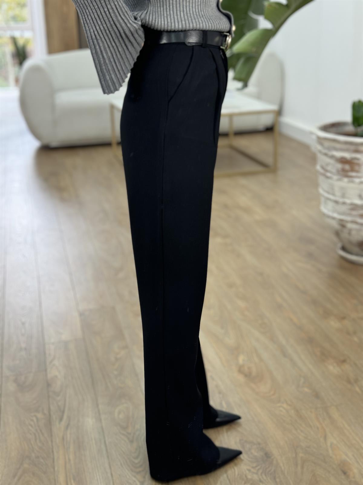 Premium Seri Tek Pile Palazzo Pantolon - Siyah