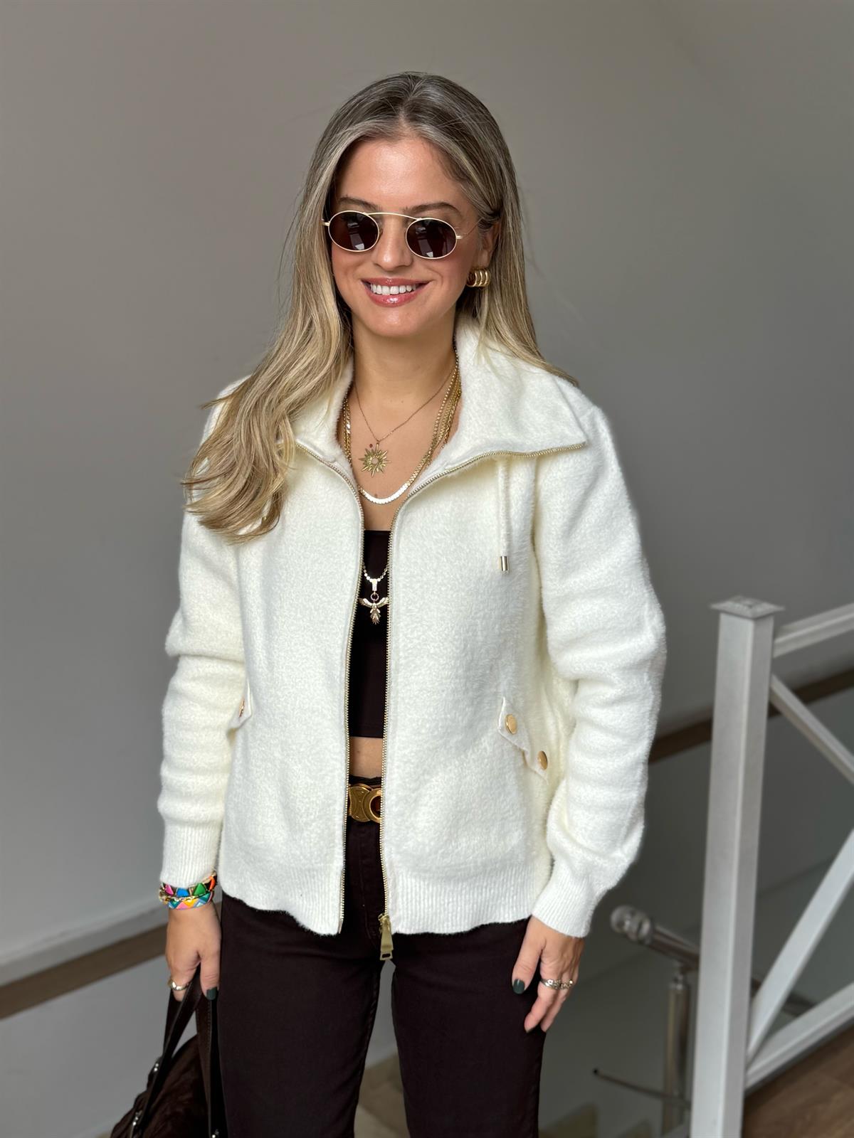 Premium Seri Yumuşak Dokulu Angora Hırka - Ekru