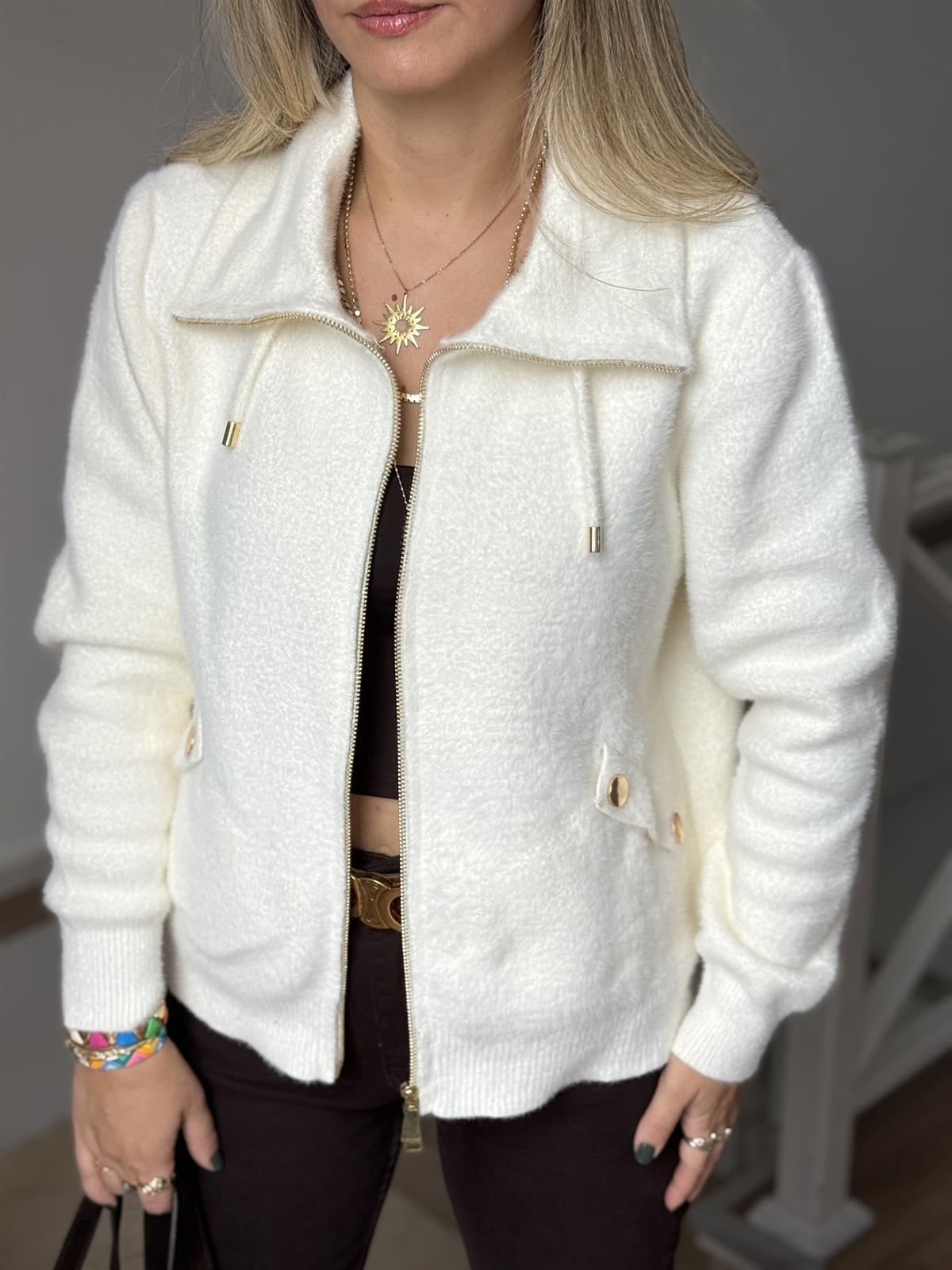 Premium Seri Yumuşak Dokulu Angora Hırka - Ekru