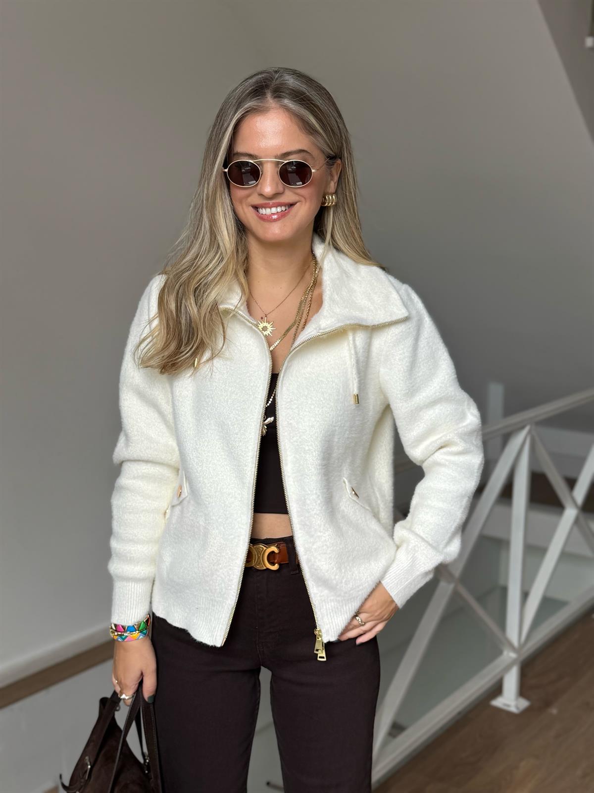 Premium Seri Yumuşak Dokulu Angora Hırka - Ekru