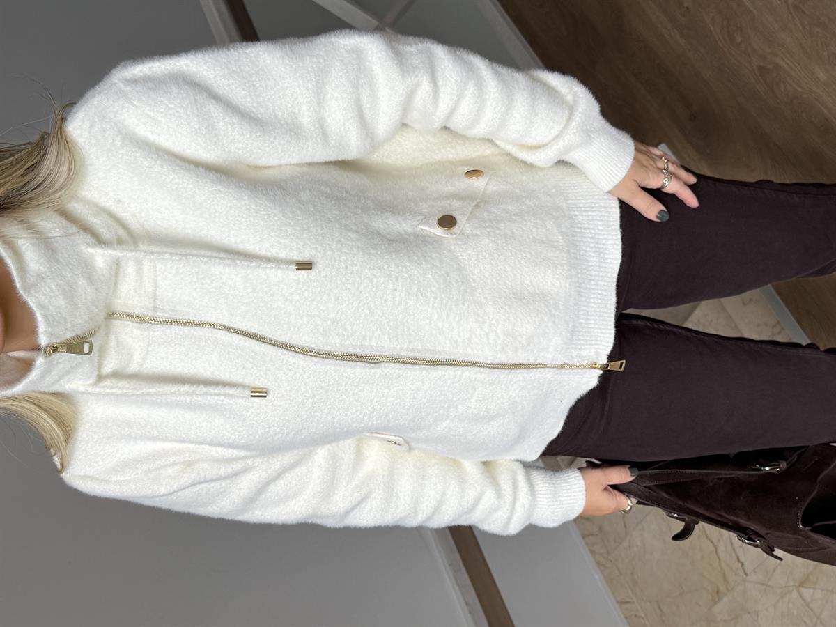 Premium Seri Yumuşak Dokulu Angora Hırka - Ekru