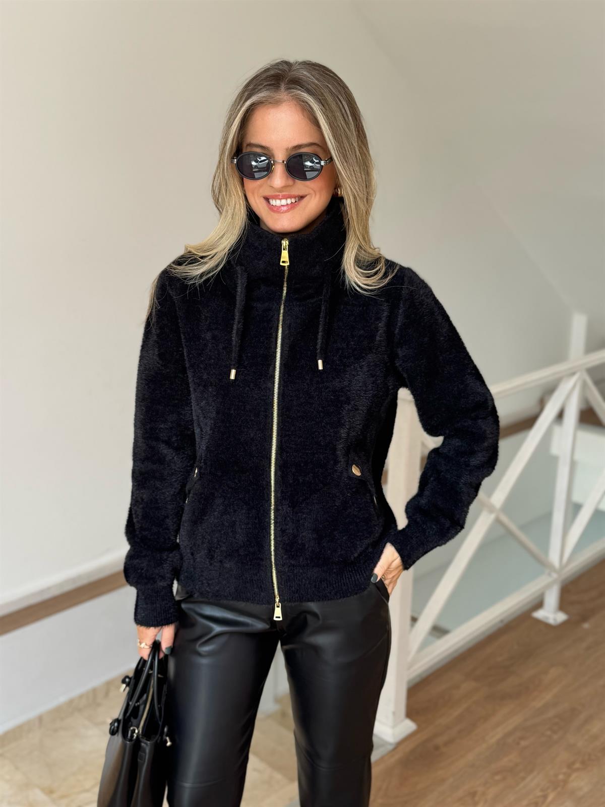 Premium Seri Yumuşak Dokulu Angora Hırka - Siyah