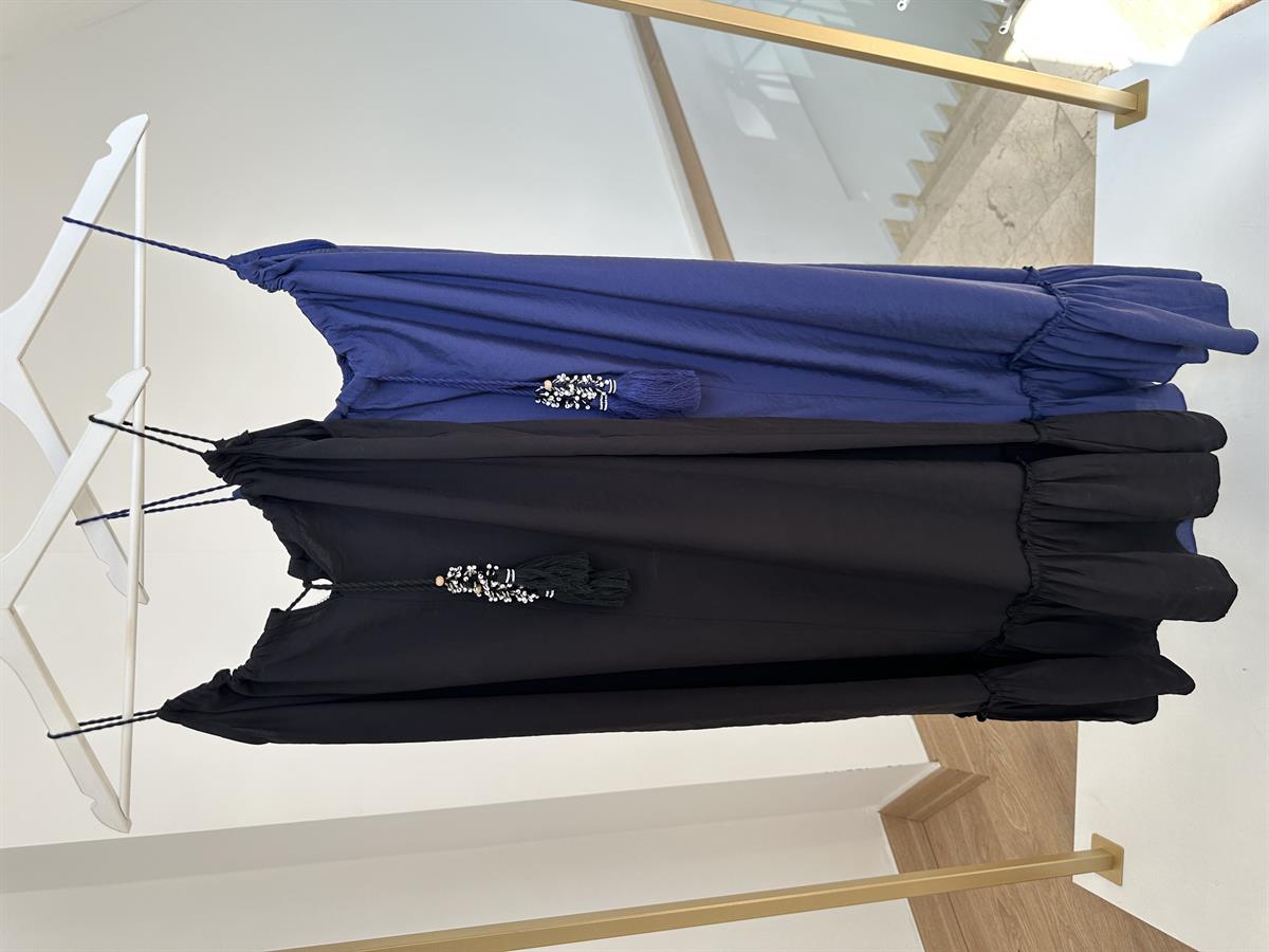 Püskül Aksesuarlı Tnsel Elbise-Siyah