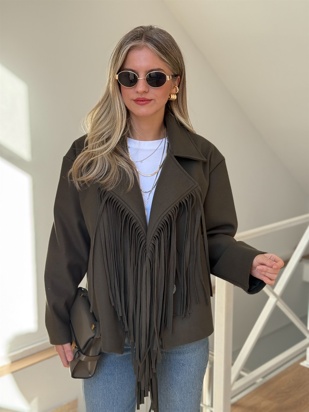 Püsküllü Kaşe Ceket - Haki