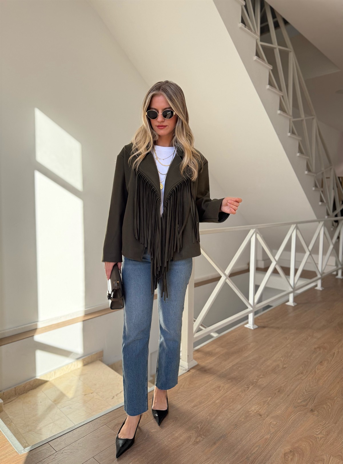 Püsküllü Kaşe Ceket - Haki