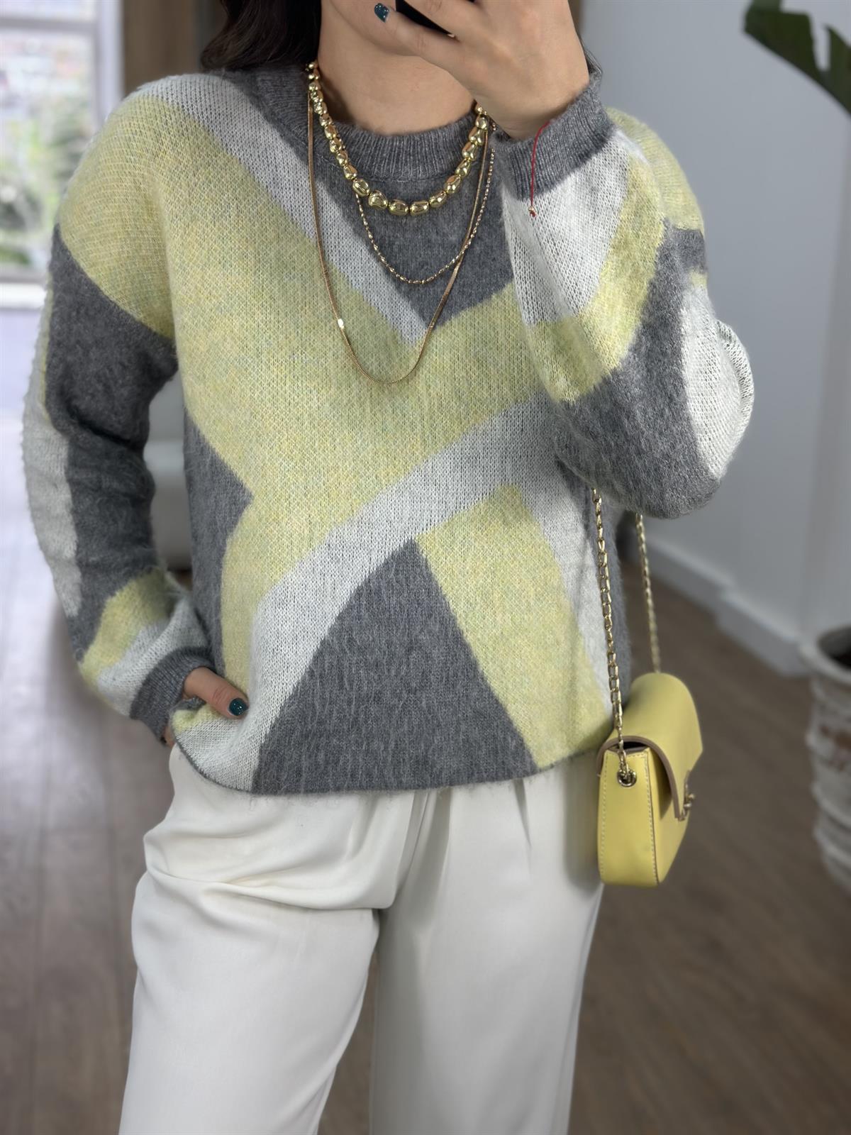 Renk Geçişli Tüylü Kazak-Gri