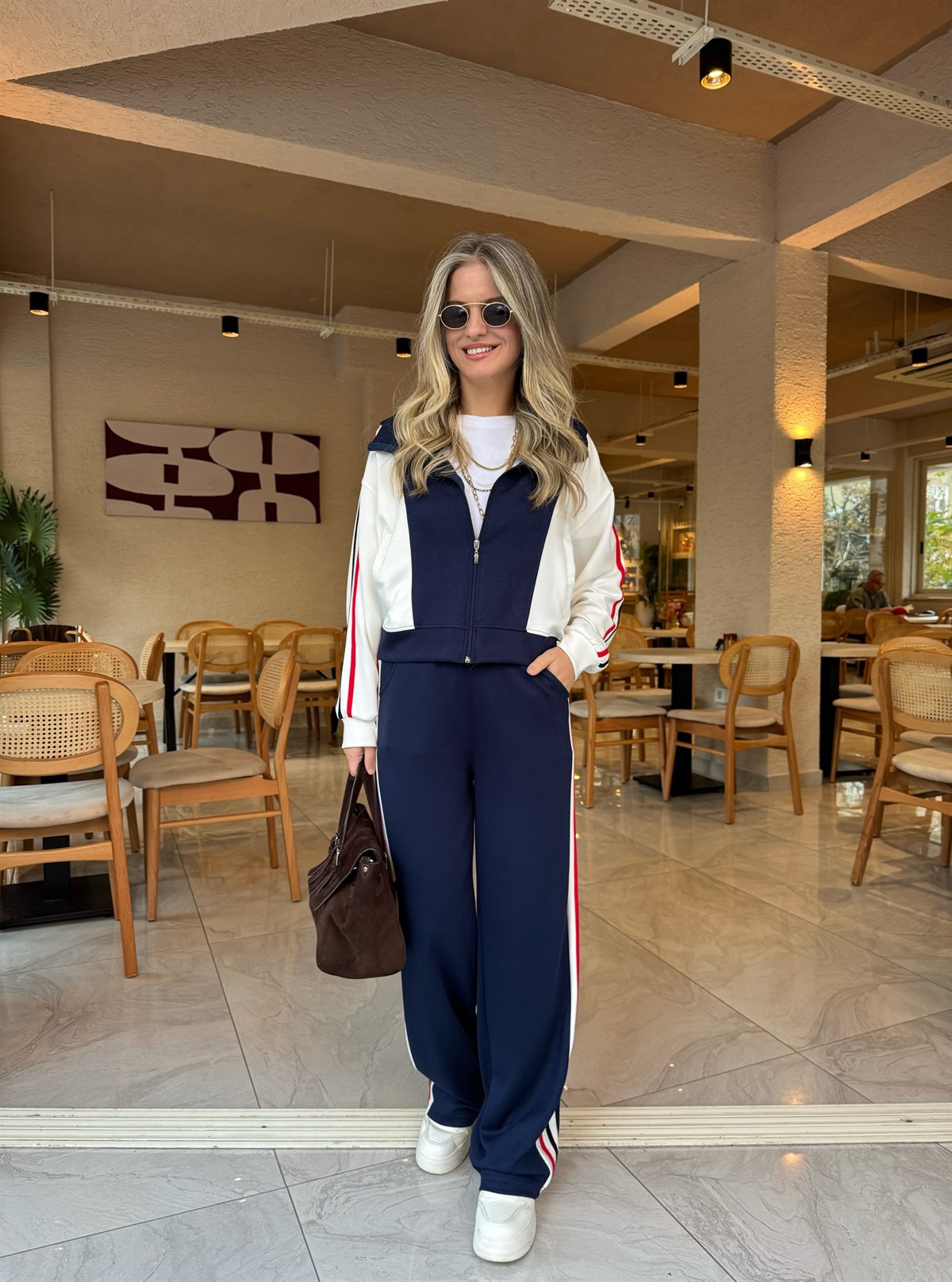 Renk Şeritli Fermuarlı Modal Takım - Lacivert