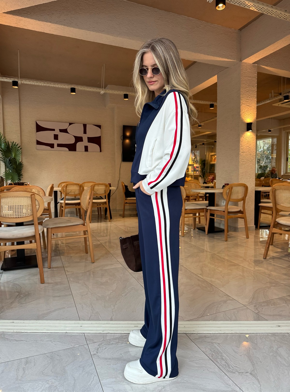 Renk Şeritli Fermuarlı Modal Takım - Lacivert