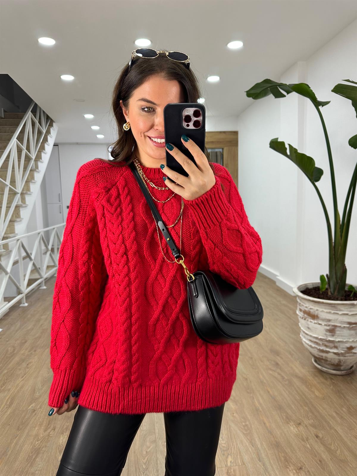 Saç Örgü Basic Salaş Kazak-Kırmızı