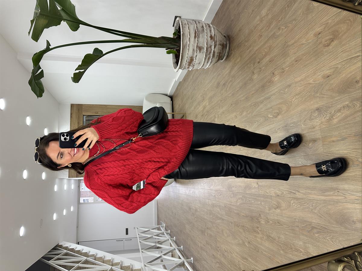 Saç Örgü Basic Salaş Kazak-Kırmızı