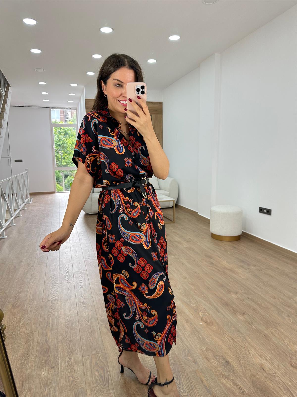 Şal Desen Gömlek Elbise