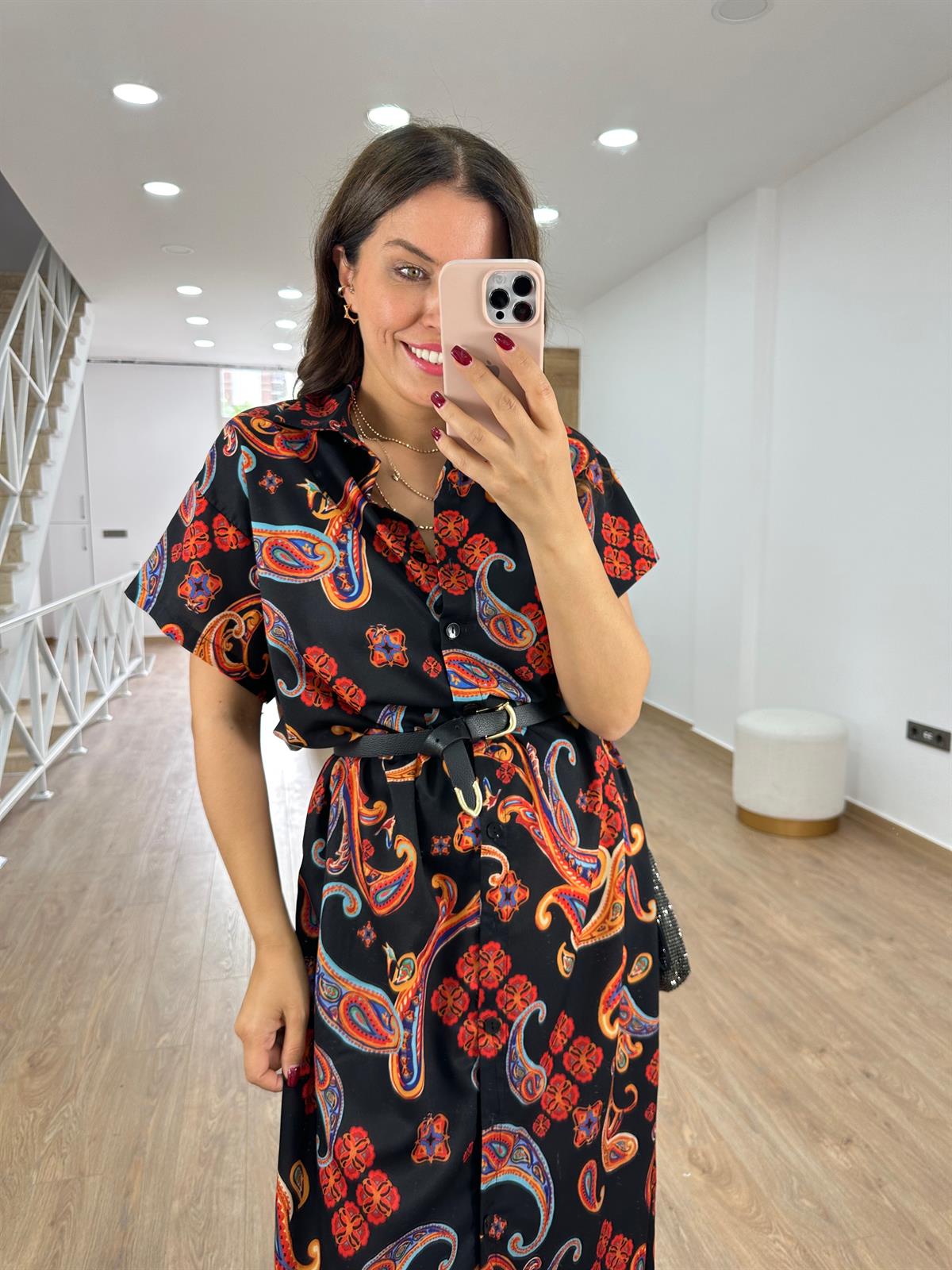 Şal Desen Gömlek Elbise