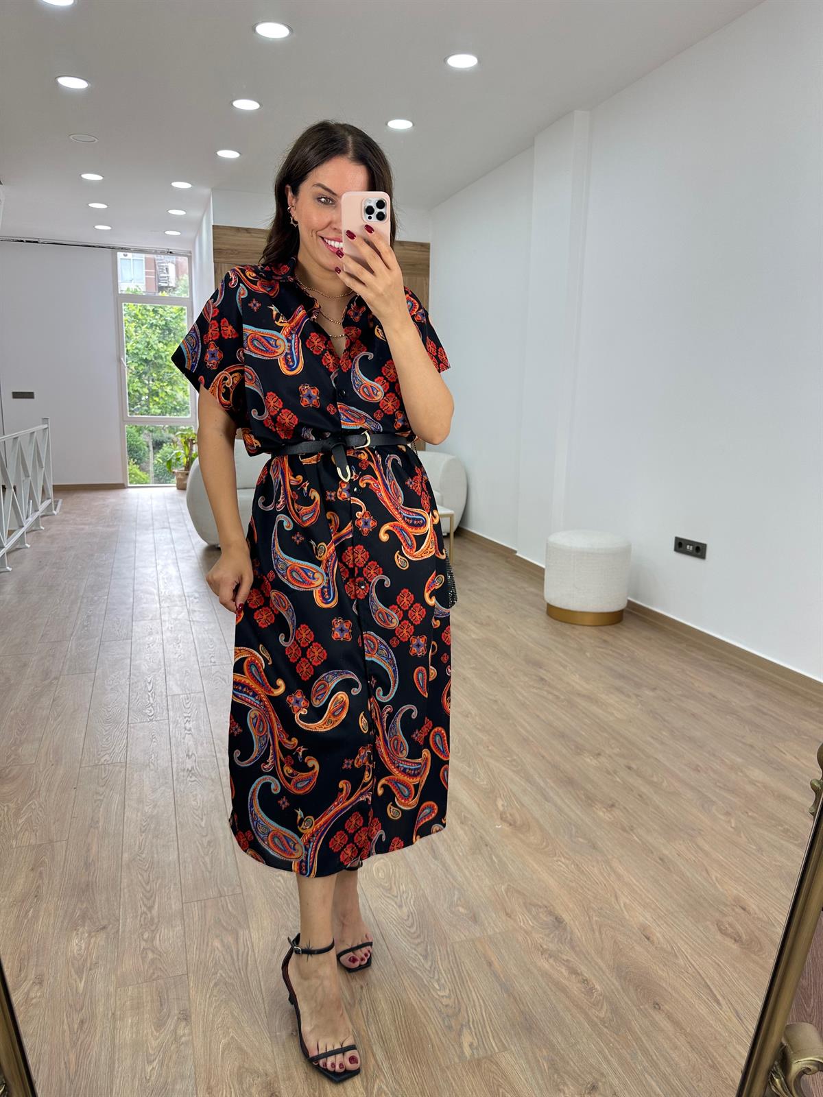 Şal Desen Gömlek Elbise