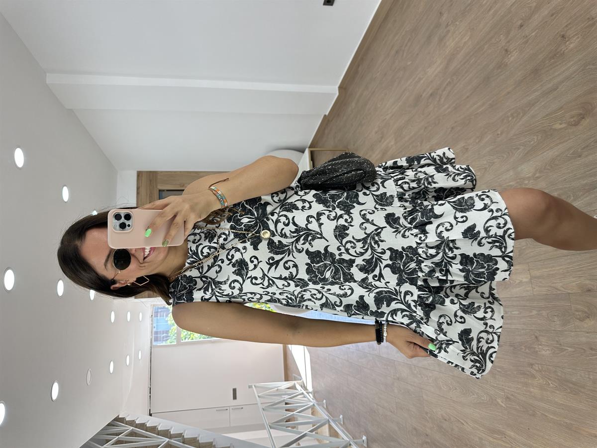 Şal Desen Keten Elbise