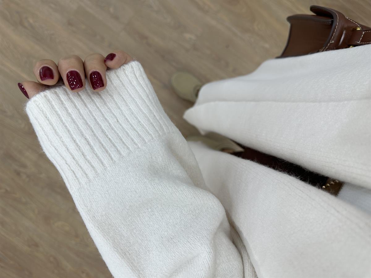 Şal Yaka Uzun Triko Hırka-Ekru