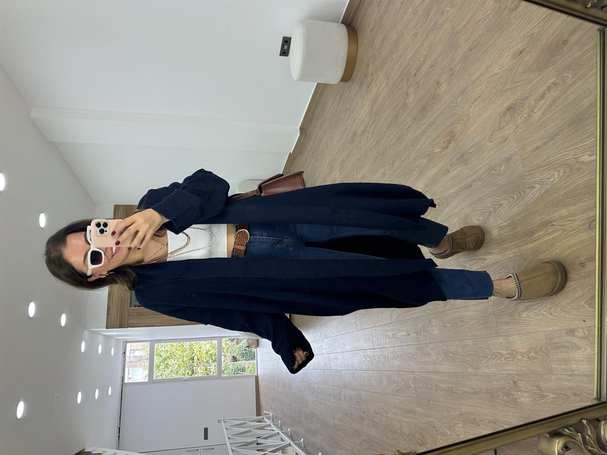 Şal Yaka Uzun Triko Hırka-Lacivert