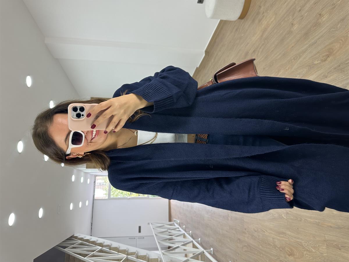 Şal Yaka Uzun Triko Hırka-Lacivert