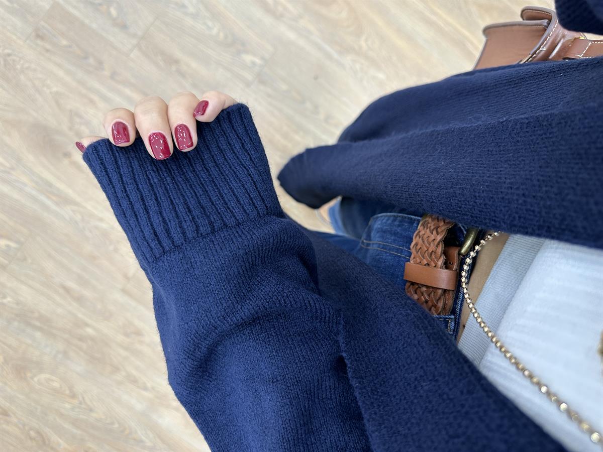 Şal Yaka Uzun Triko Hırka-Lacivert