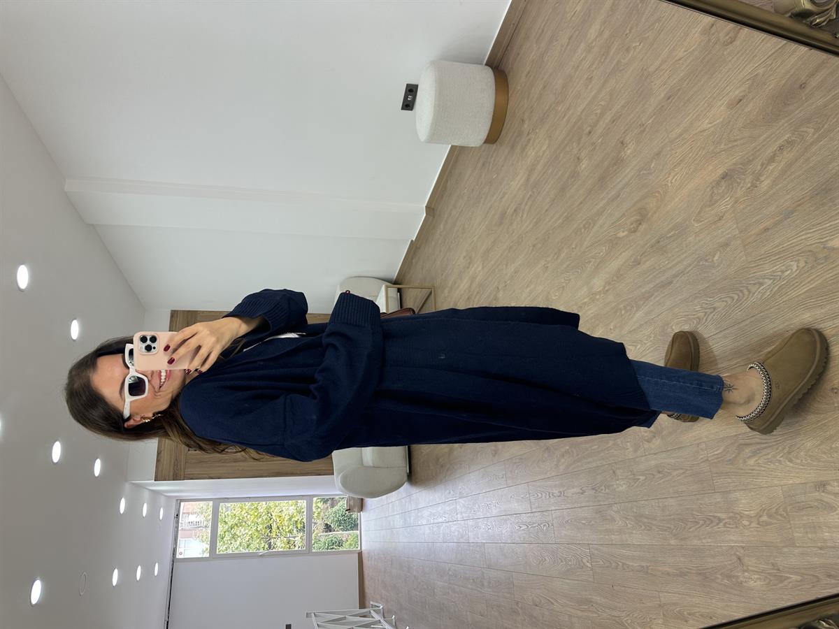 Şal Yaka Uzun Triko Hırka-Lacivert